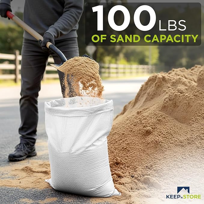 Heavy Duty Sand Bags Pack of 3, White Empty Sandbags with Built-In Ties, Woven Polypropylene UV Protection 1600 Hours, Fillable Bags for Flood Control, Weight, 20x36 inches, 100 Pounds Volume