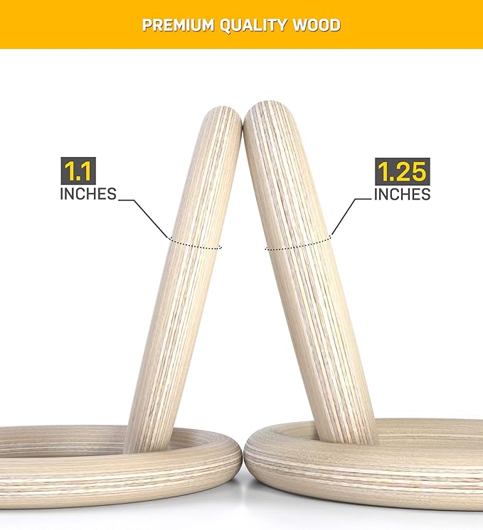 Double Circle Wood Gymnastic Rings (Rings Only) and Exercise Videos Guide for Gym, Compatible with Crossfit, and Bodyweight Training
