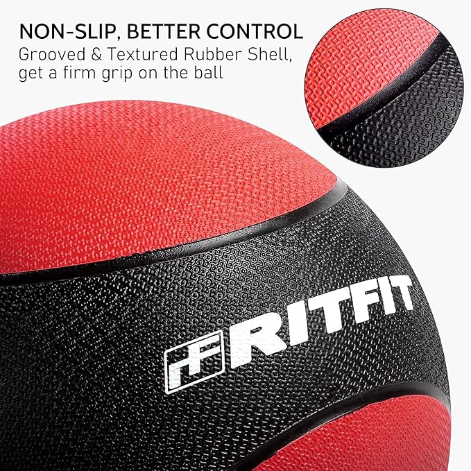 RitFit Weighted Medicine Ball - Non-Slip Rubber Shell & Dual Texture Grip - Workout Exercise Ball for Core Strength, Balance Training, Coordination Fitness - Multiple Weights & Colors