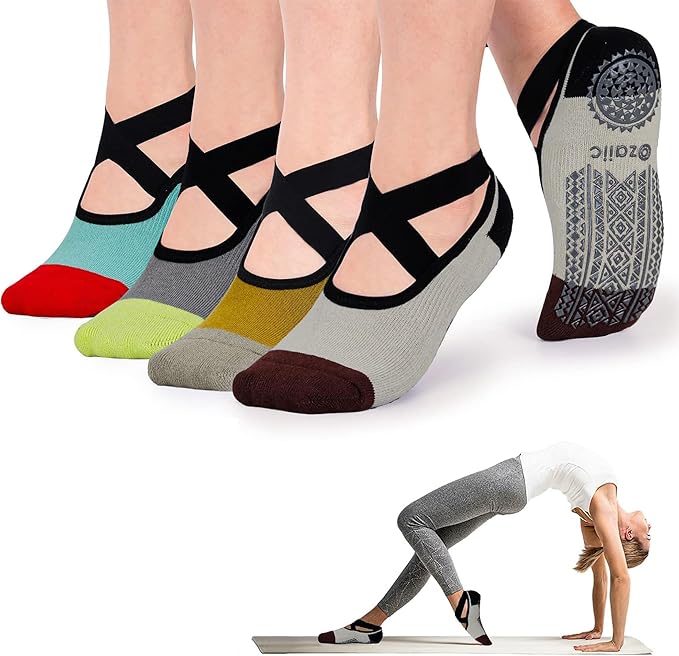 Ozaiic Pilates Socks for Women Non Slip Grip, Yoga Socks with Grippers for Barre, Hospital, Ballet, Dance, Barefoot Workout