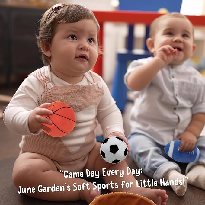 June Garden 3" My First Basketball - Plush Baby Rattle Sensory Toy - Safe Soft Sports Toy for Infants Boys and Girls