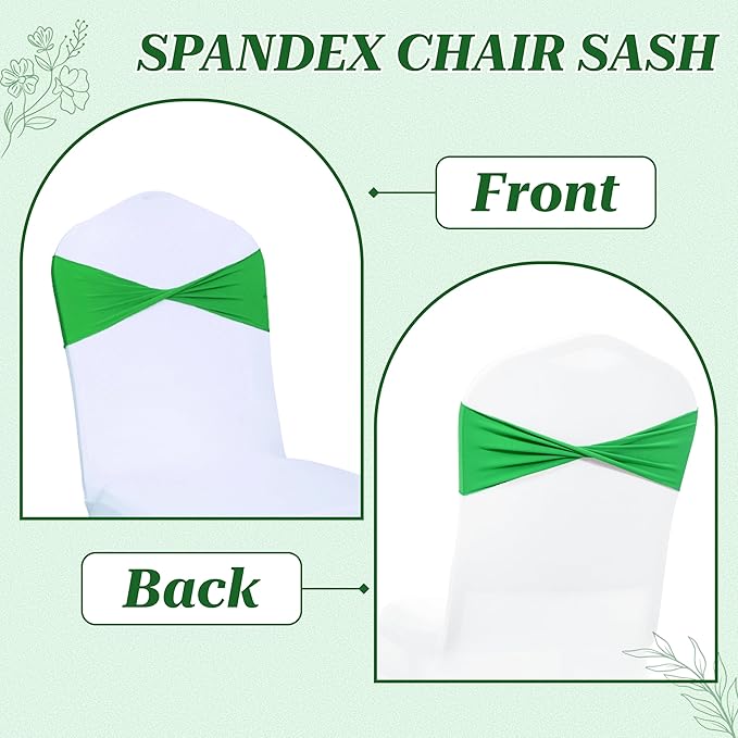 MDS Pack of 250 Spandex Chair Sashes Bows Elastic Stretch Dining Chair Bands Ties Without Slider Buckle Universal fits for Wedding Baby Shower Birthday Party Banquet Event Decoration - Light Green