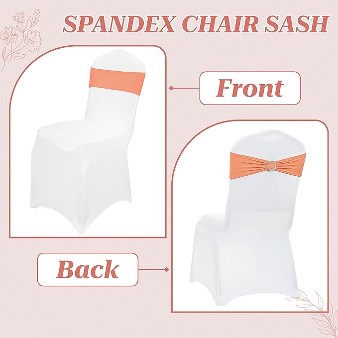 MDS Pack of 10 Spandex Chair Sashes Bow Premium Stretch Chair Cover Band with Buckle Slider Universal fits Elastic Dining Chair Ties for Wedding Party Banquet Events Decoration - Peach