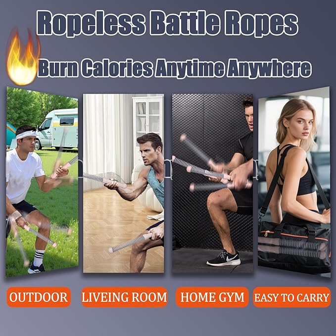 Weighted Ropeless Battle Ropes for Home Gym, Heavy Duty Portable Cordless Battle Ropes for Home and Outdoors，Workout Exercise Rope for Women and Men,2PCS