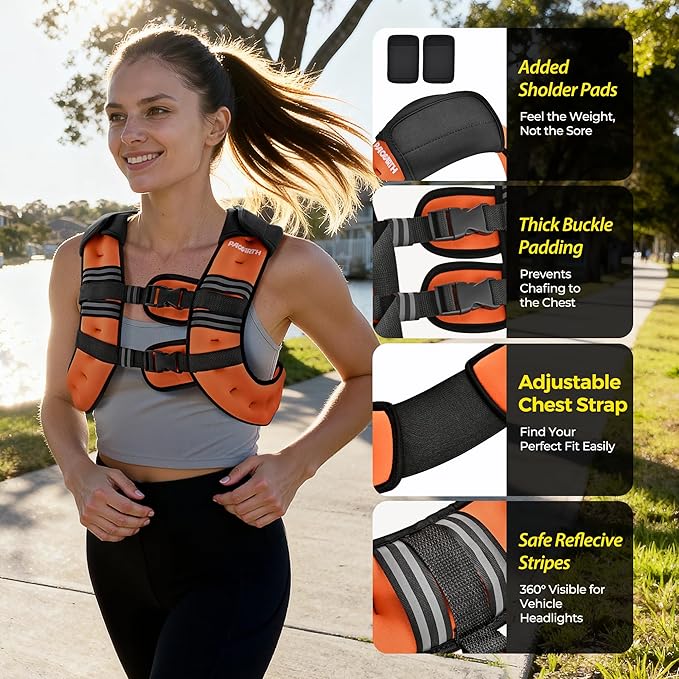 PACEARTH Weighted Vest,6lb/8lb/10lb/12lb/16lb/20lb/25lb/30lb Weight Vest with Reflective Stripe, Body Weight Vests for Women, Men, Weight Loss Workout, Strength Training, Running, Walking, Jogging