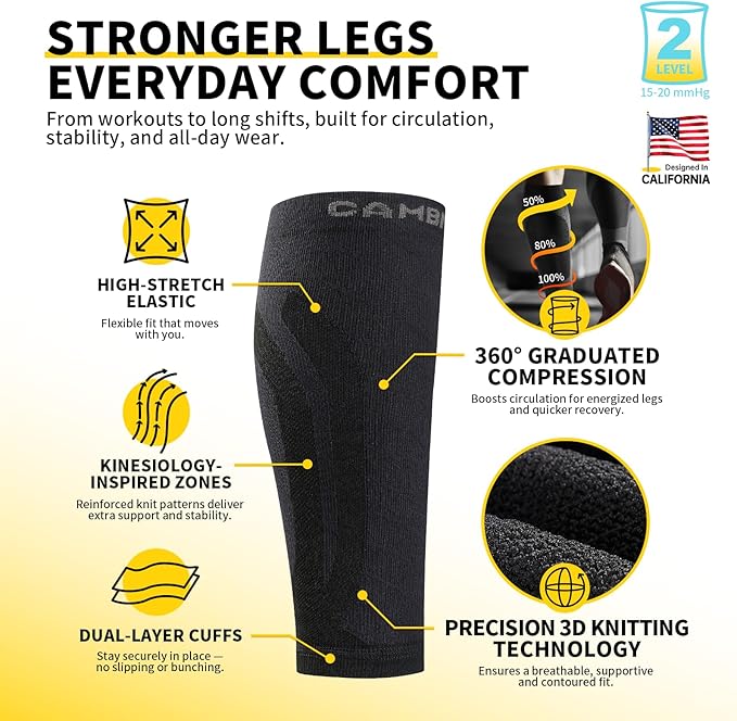 CAMBIVO 3-Pair Calf Compression Sleeves for Men & Women – Footless Socks for Shin Splints & Leg Pain Relief, 1 Pair Available