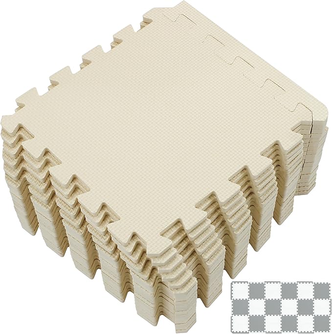 Yostrong® 18 Tiles Interlocking Puzzle Foam Baby Play Mat with Straight Edges for Playing - EVA Babies Crawling Mat | Rubber Floor Work Out Mats for Home Gym. Beige. YOC-Jb18S18