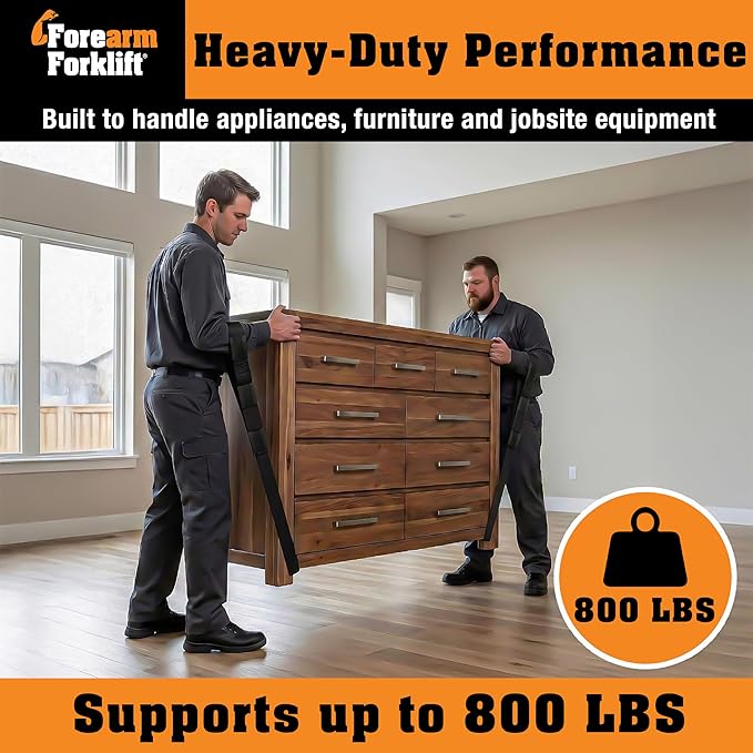 Forearm Forklift Furniture Moving Straps – 2-Person Lifting Strap for Moving Furniture, Appliances, Heavy Duty Carrying for Heavy Objects up to 800 lbs, Jet Black