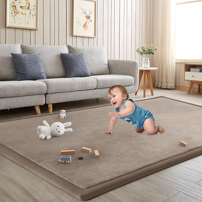 Baby Play Mat for Floor Nursery Rug Muscle Mat Area Rug Playroom Rug 74"x50" Playpen Mat Memory Foam 1.3" Thick Crawling Mat for Babies,Toddlers, Infants, Kids,Camel