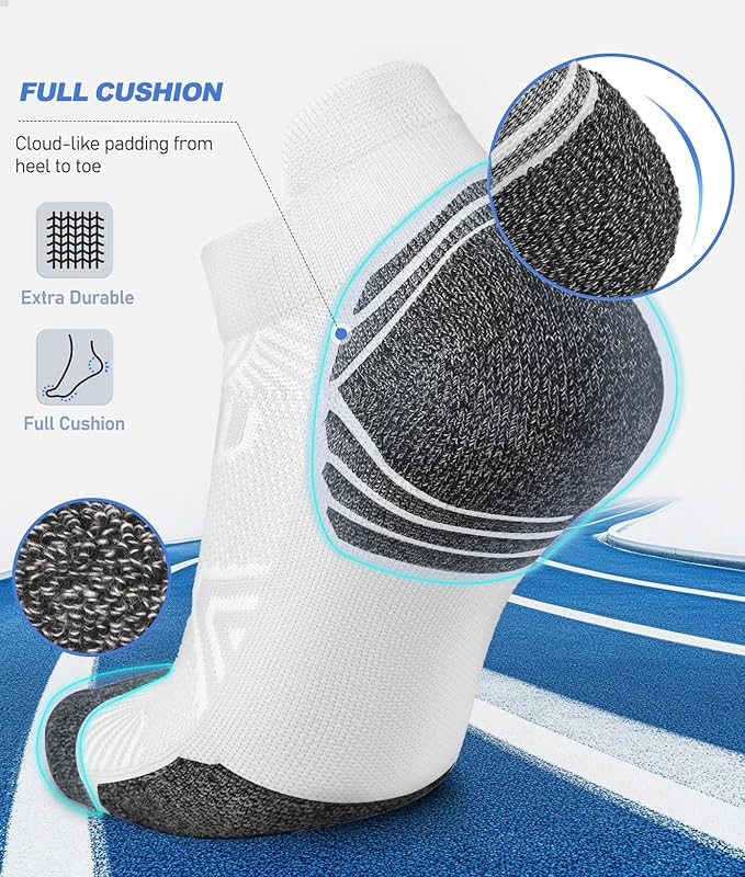 Cushioned Cotton Ankle Compression Socks for Men Women 6 Pairs Wicking Low Cut Arch Support Plantar Fasciitis Socks