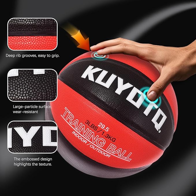 KUYOTQ 3LBS/3.3LBS/2.2LBS Weighted Heavy Training Basketball 29.5/28.5" in and Outdoor Improving Handling Dribbling Passing Rebounding Skill Composite Size 7/6 Weighted Training Basketball Equipment