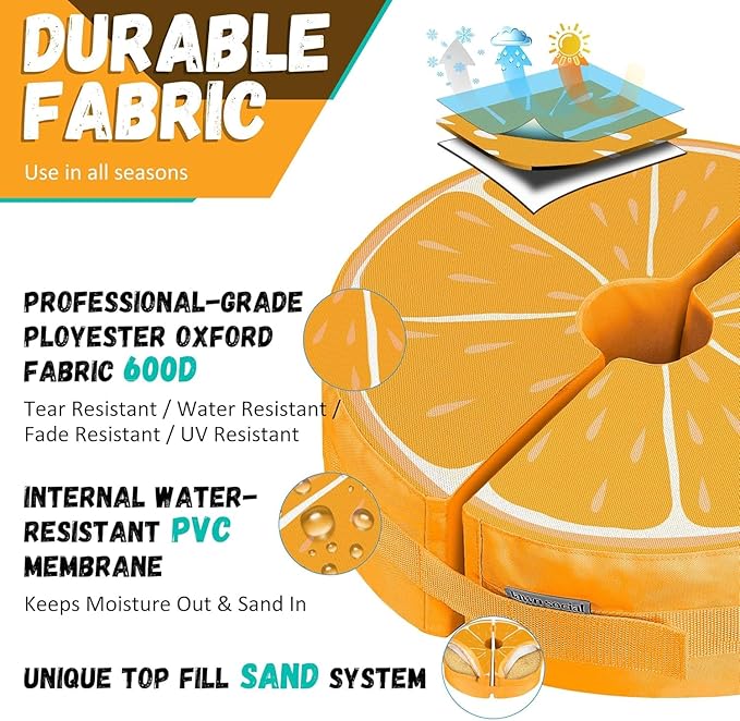 Lawn Social Umbrella Base Weight Bag,18inch Round Sand Bags for Umbrella Base,Heavy Duty Sand Bag for Umbrella Base Fits for Cantilever Patio Umbrella,Fits Any Offset (Orange)