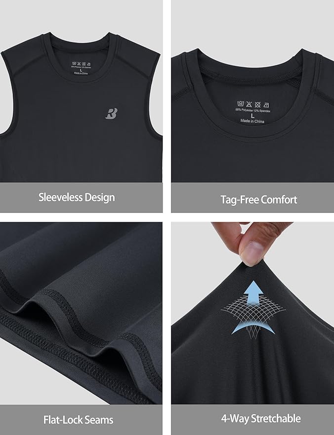 Roadbox Boys Youth Sleeveless Compression Shirt, Quick Dry Kids Football Undershirt, Athletic Soft Tank Tops Sport Basketball
