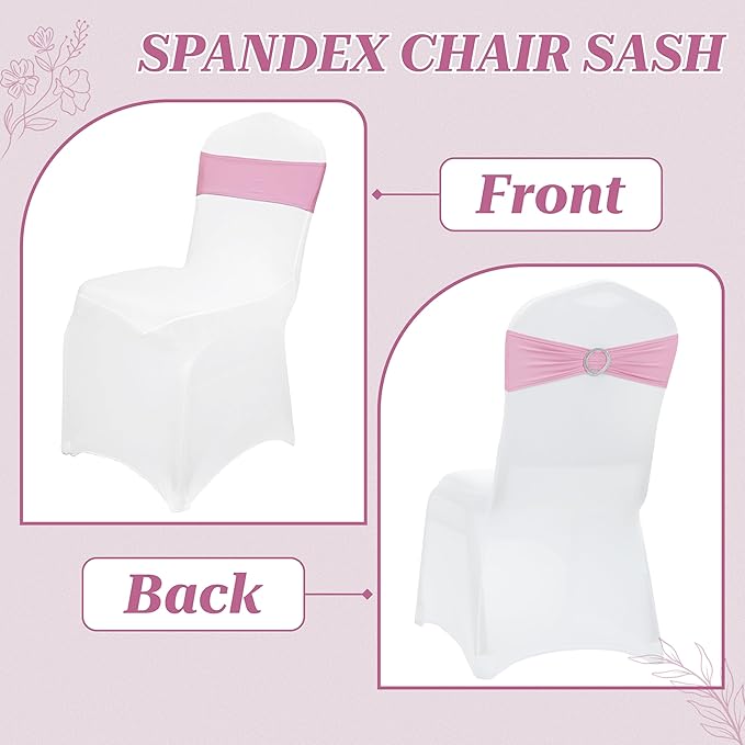 MDS Pack of 50 Spandex Chair Sashes Bows Universal fits Elastic Stretch Chair Bands Ties with Buckle Slider Bow for Wedding Decoration Spandex Slider Sashes Bow - Blush Pink