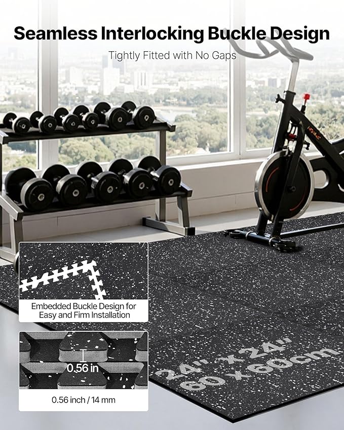 VEVOR 0.56Inch 96sq.ft 24 Tiles Gym Flooring for Home Gym, Rubber Top with High Density EVA Foam, 24 x 24In Gym Floor Exercise Equipment Mats, Interlocking Gym Mats, Puzzle Workout Mats, Black & White