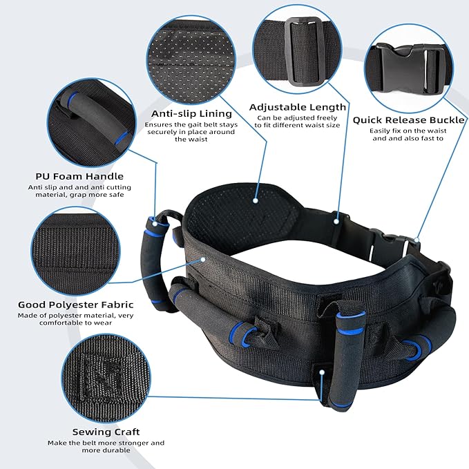 Gait Belt Transfer Belt for Seniors, Gate Belt for Elderly Lift Belts for Physical Therapy with Quick Release Anti-Slip Function Standing Aids & Support for Elderly Handicap Patient Care (5 Handles)