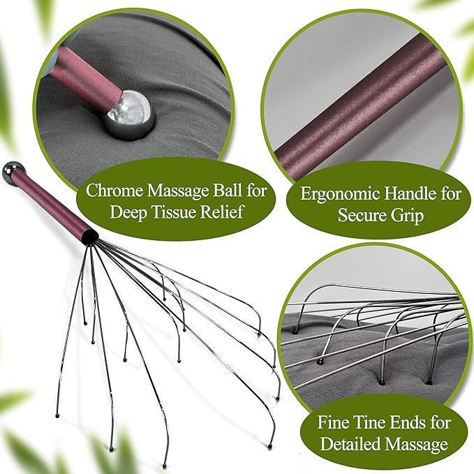 stargo Massage Master Metal Back Scratcher for Men, Women, Elderly - Wide Wire Claw Scratching Head Body Massager - Hand Back Scratch for Adults, Dogs - Massage Stick Gift