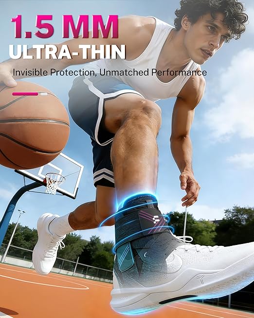 1.5mm Ultra Thin Ankle Brace for Women Men, Lightweight Breathable & Adjustable Figure-8 Support for Flexible Stability, Fits in ALL Types of Shoes for Sports, Work & Daily Relief, S