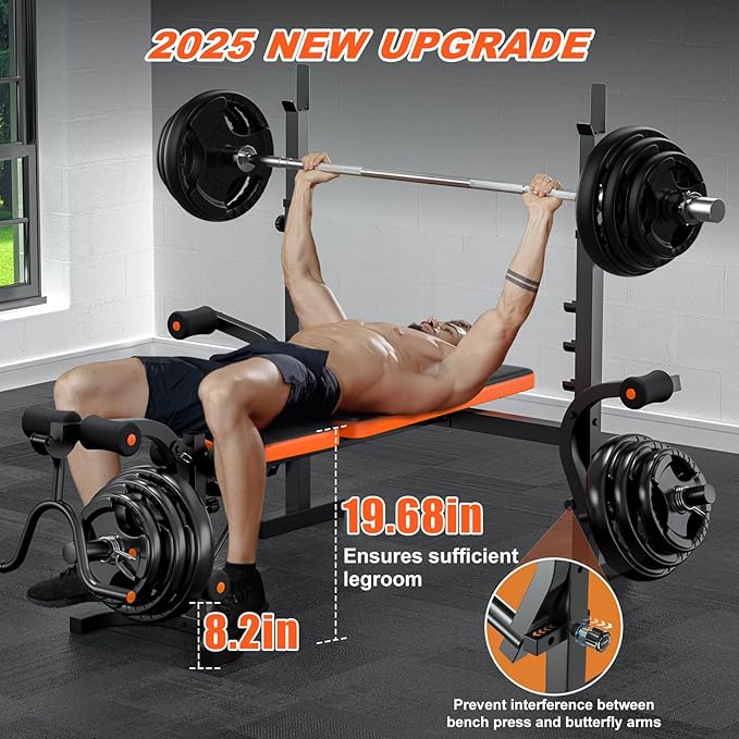 990LBS 6 in 1 Weight Bench Set with Leg Extension/Curl and Preacher Curl, Bench Press Set with Barbell Rack, Workout Benches for Home