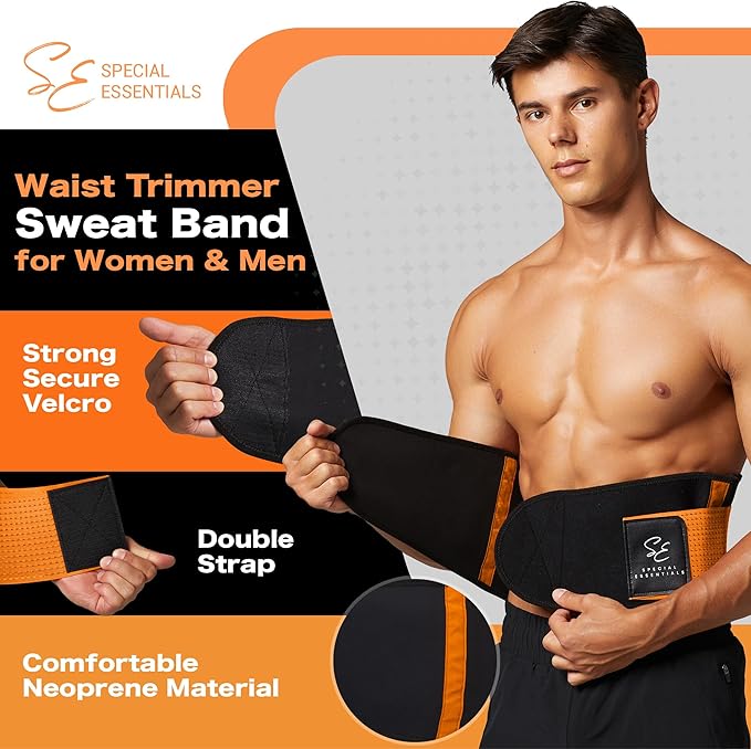 Special Essentials Waist Trainer for Women & Men Adjustable Sweat Band Waist Trimmer For Core Stability & Training Workouts