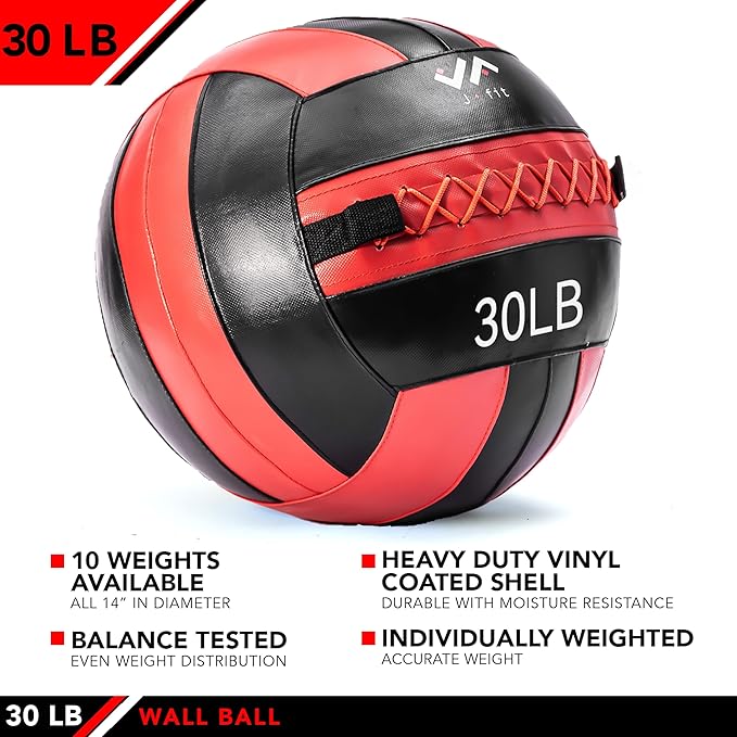 JFit Wall Ball – Premium Soft Weighted Exercise Ball for Strength, Conditioning, Gym & Home Workouts, 4-30 LB