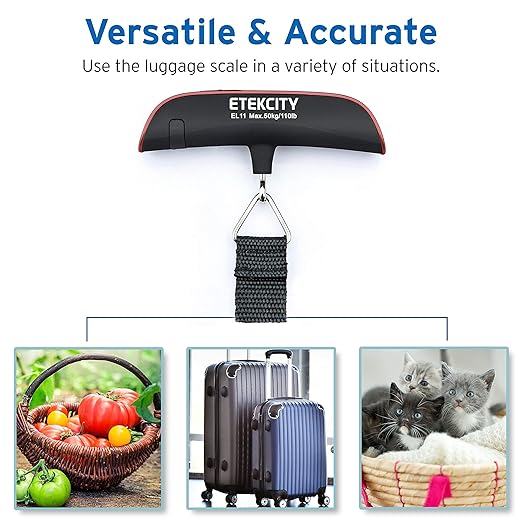 Etekcity Luggage Scale, Digital Weight Scales for Travel Accessories Essentials Suitcases , Portable Handheld Scale with Temperature Sensor, Rubber Paint, 110 Pounds, Battery Included