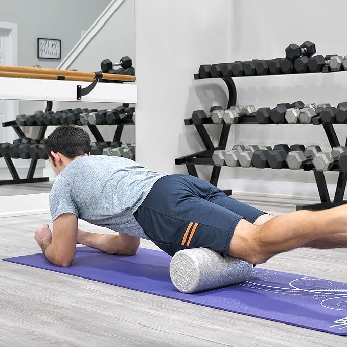 OPTP Silver AXIS Foam Roller, Moderate Density for Sports Medicine, Physical Therapy, Pilates, Yoga - Myofascial Release on Trigger Points (Silver Moderate Density, 12" x 6" Round)