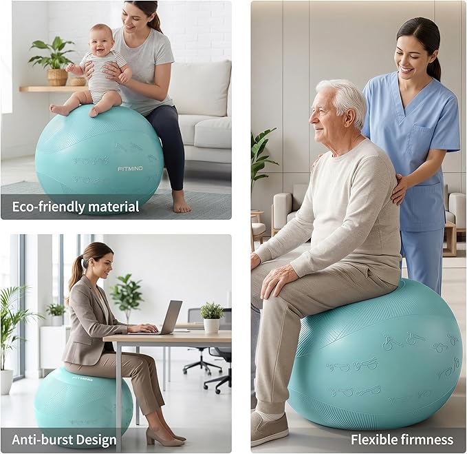 Extra Thick Yoga Ball with Training Instruction, Anti-Burst Slip Resistant Exercise Ball with Pump for Pilates,Physical Therapy,Pregnancy Stability,Birthing Ball 22in 26in 30in