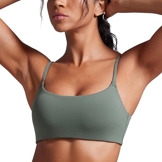 CRZ YOGA Butterbreeze Scoop Neck Sports Bras for Women - Spaghetti Straps Wireless Workout Padded Gym Cami Top