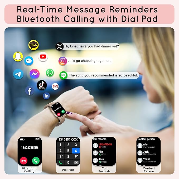Smart Watch for Women, 30 Day+ Battery 44MM HD Smartwatch Compatible iPhone Android with Fitness Tracker/Bluetooth Calling/Heart Rate/SpO2/Sleep Monitor, 120+ Sports Modes, 3 Bands/Gift Womens