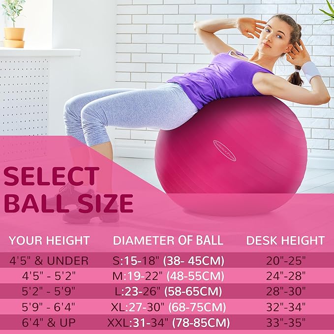 Fitvids Anti-Burst and Slip Resistant Exercise Yoga Fitness Birthing Ball with Quick Pump, 2,000-Pound Capacity, Multiple Colors and Sizes