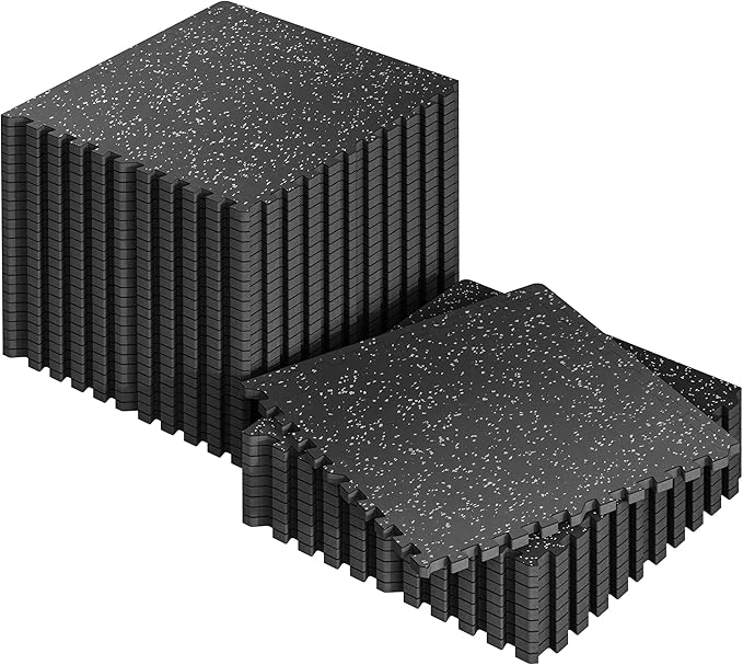 SUPERJARE 0.56'' Thick 36 Pcs 144 Sq Ft Rubber Top Exercise Equipment Mats, High Density EVA Foam Mats with Rubber Top, Interlocking Gym Flooring for Home Gym, Protective Workout Mat, Black/Grey