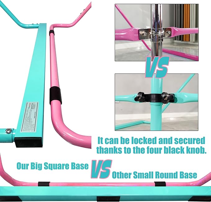 PreGymnastic Folding Gymnastics Bar with Rings, Foldable Kip Bar with Sturdier Base, Training Bar for Kids Ages 3-10, Horizontal Bar, Home Gym Equipment for Boy Girl