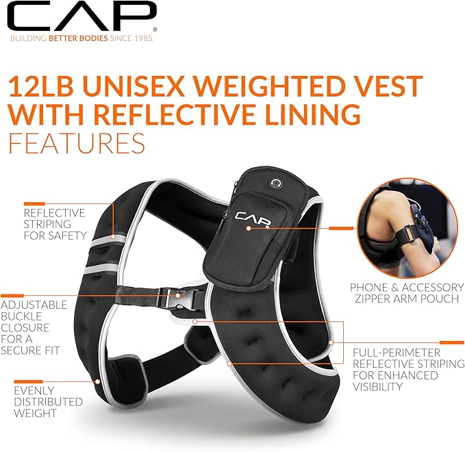 CAP Weighted Vest | 8lb -30lbs | Reflective Workout Vest for Walking, Running, Cardio, Strength Training | Multiple Colors