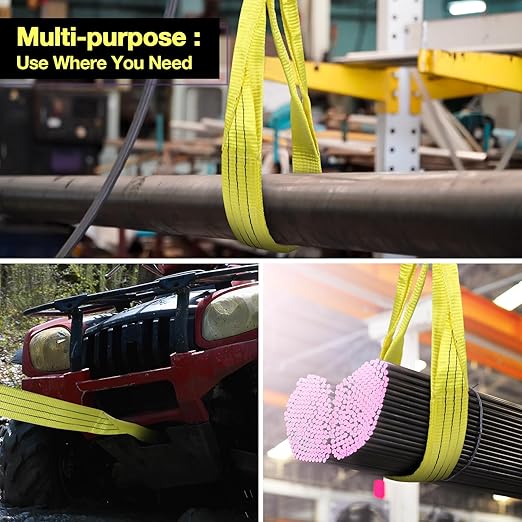Lift Sling Straps,3" x 8' 2-Ply Heavy Duty Flat Eye Lift Sling,Twist Eye Polyester Lifting Straps Tree Saver Recovery Strap Web Sling Rigging Securing Moving Tow Hoisting Gear Straps Kit 17600lb