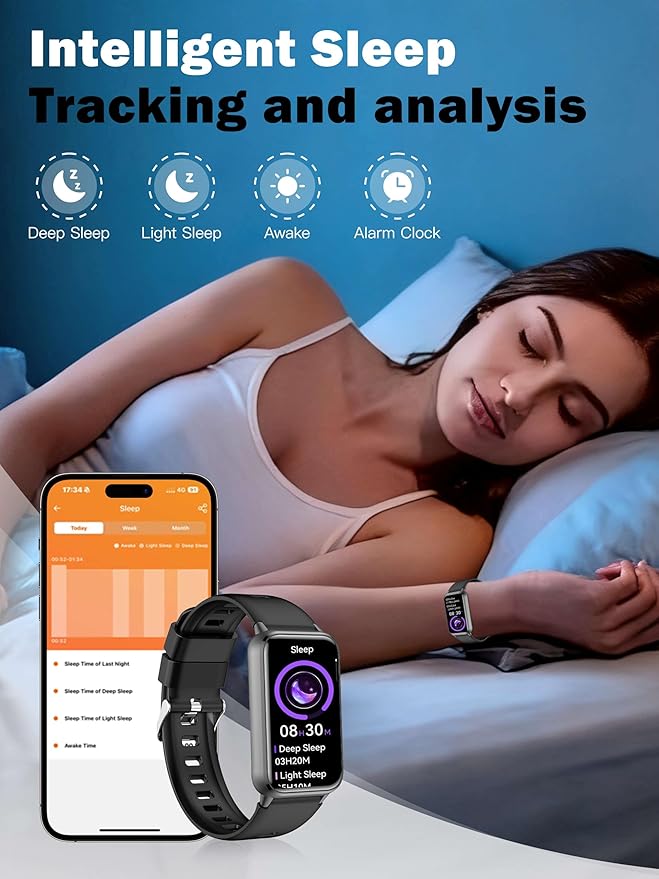 KPEP AMOLED Fitness Watches for Women Men with Stress Blood Oxygen Heart Rate Monitor Sleep Tracking 110+ Sport Modes Fitness Tracker Watch Calorie Counter Step Tracker IP68 Waterproof for Andriod iOS
