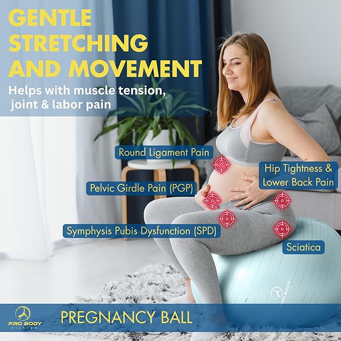 ProBody Pilates Pregnancy Ball - Yoga Ball for Pregnancy with Book, Prenatal, Labor & Postnatal Maternity Exercise