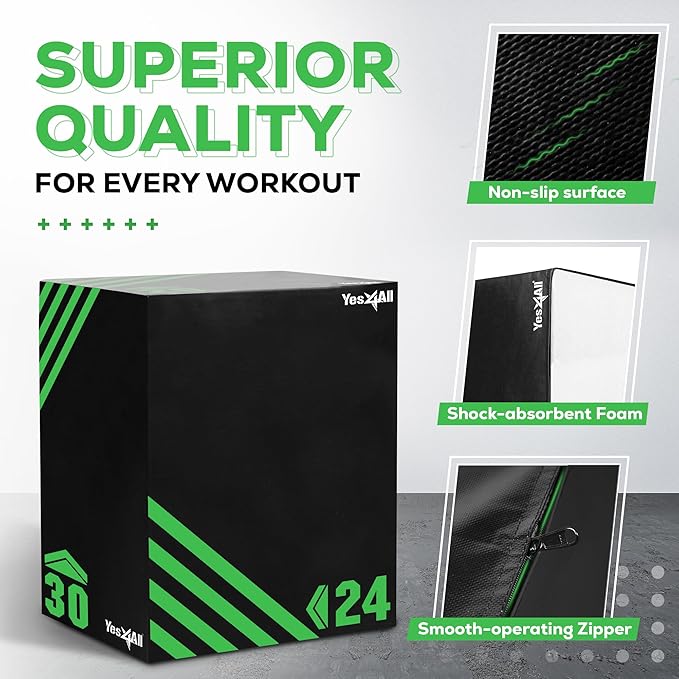 Yes4All 3 in 1 Foam Plyometric Jump Box for Training & Conditioning - Plyo Jump Box for Fitness Workout Exercise