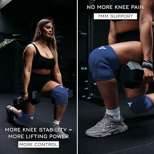 Breaking Limits Navy Blue Lifting Knee Sleeves Men (Pair) - 7MM Sleeves Weightlifting Men & Women - Powerlifting Knee Sleeves for Squats - Squat Knee Brace for Lifting - Rodilleras para Gym Hombre y Mujer (M)