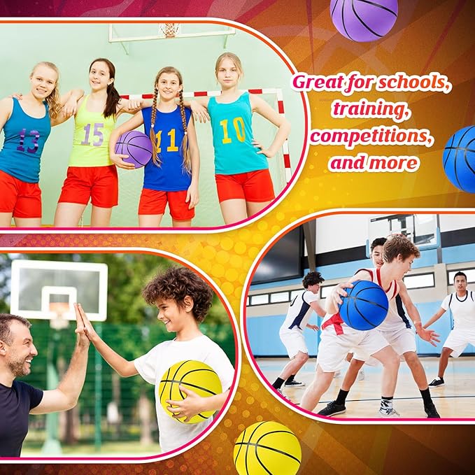 HyDren 6 Pack Official Size Rubber Basketballs with Pump Bulk for Child Kids Junior Youth Adults Basket Balls Indoor Outdoor Operation Christmas Items School Gifts