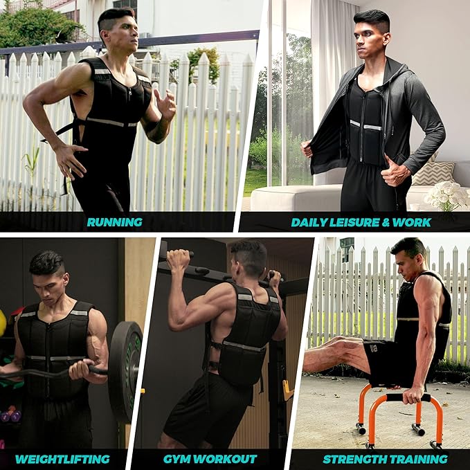 Adjustable Weighted Vest for Men, 45lb/35lb/19lb Rucking Vests for Women Walking with Zipper/16pcs Silicone Weights, Strength Training Workout Vest for Running GYM Home, Removable Reflective Strips