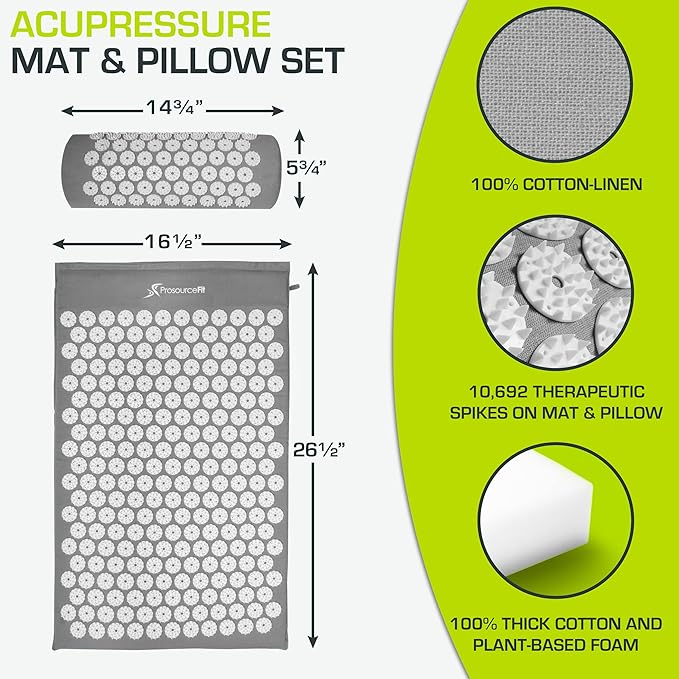 ProsourceFit Acupressure Mat and Pillow Set for Back/Neck Pain Relief and Muscle Relaxation