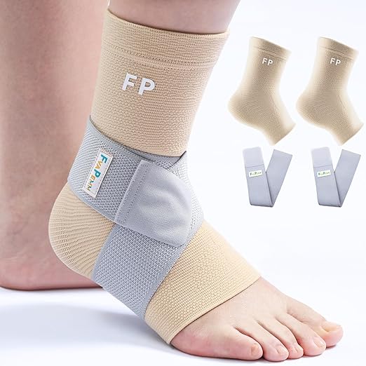 Copper Ankle Brace for Women Men 2 Pack Ankle Compression Sleeve Support for Sprained Ankle, Plantar Fasciitis Relief & Achilles Tendonitis Brace, Sports, Running, Nude, M
