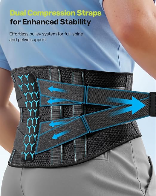 Rakiie Back Braces for Lower Back Pain, Lumbar Support for Men & Women, Breathable Soft Mesh Fabric and 7 Stays All-round Support, Back Support With Lumbar Support Pad for Home & Lifting at Work, Size L (Waist: 39.4"-45.3")