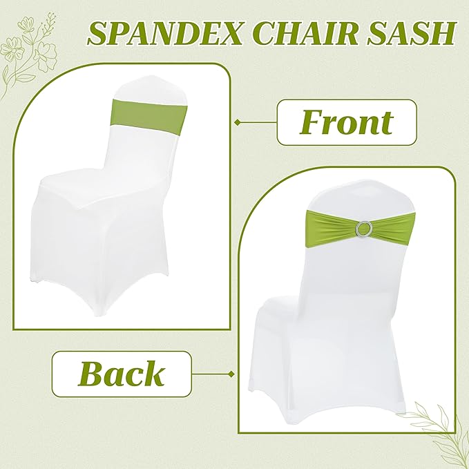 MDS Pack of 10 Spandex Chair Sashes Bow Premium Stretch Chair Cover Band with Buckle Slider Universal fits Elastic Dining Chair Ties for Wedding Party Banquet Events Decoration - Apple Green