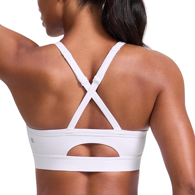 CRZ YOGA Butterlift Cut-Out Cross Back Sports Bras for Women - Medium Impact Adjustable Thin Straps Pilates Padded Gym Tops