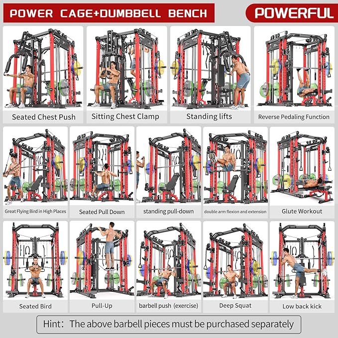 Multi-Purpose Squat Rack,Smith Machine Weight Rack Set with Cable Crossover System, Home Gym Power Racks, Power Racks and Packages