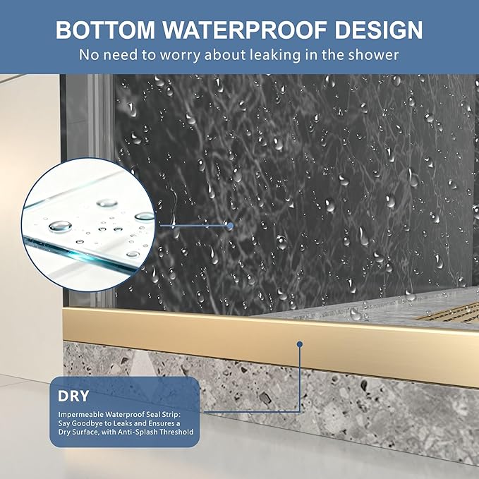 56-60" W x 72" H Frameless Shower Door, Double Sliding Glass Shower Door with 5/16" (8mm) Clear SGCC Tempered, Roller Disc System, 304 Stainless Steel (Brushed Gold, 56-60" W*72" H)