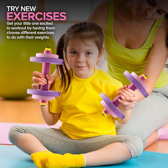 Modern Innovations Kids Weight Set (2 Pack) Toy Dumbbells, Baby Dumbbell Workout Weights, Fun Fitness and Exercise Equipment for Toddlers (Pink & Purple)