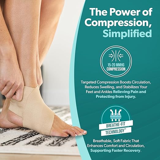 BraceAbility Elastic Ankle Support Brace - Lightweight Slip on Foot and Ankle Compression Sleeve for Gymnastics, Dance, Sports, Running, Exercise, and Sprained Ankle Swelling for Women and Men (Beige, Large)
